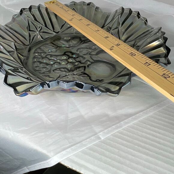 VTG Federal Glass Pioneer 10” blue smoke saw tooth edge fruit bowl - Picture 5 of 6